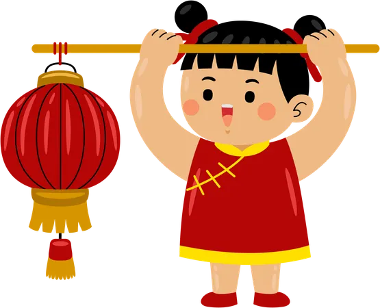 Menina com lanterna chinesa  Ilustração