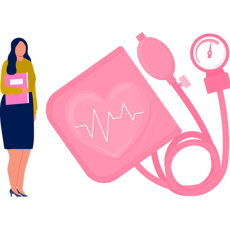 Menina com máquina de verificação de pressão arterial  Ilustração