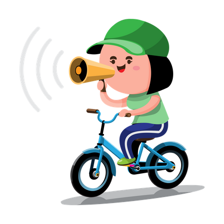 Menina com megafone na bicicleta  Ilustração