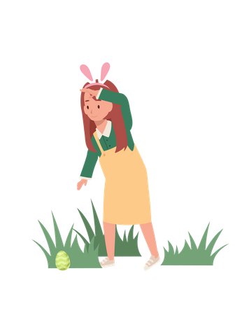 Menina com orelhas de coelho está encontrando ovo de Páscoa  Ilustração