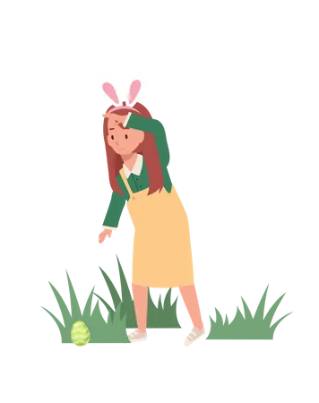 Menina com orelhas de coelho está encontrando ovo de Páscoa  Ilustração