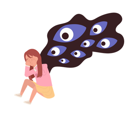 Menina com pensamentos paranóicos  Illustration