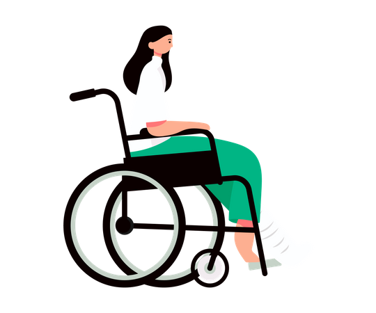 Menina com perna fraturada sentada em cadeira de rodas  Ilustração