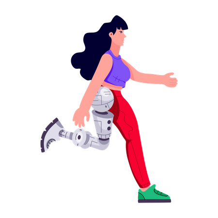 Menina com perna robótica  Ilustração