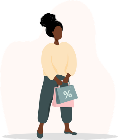 Menina com sacolas de compras  Ilustração