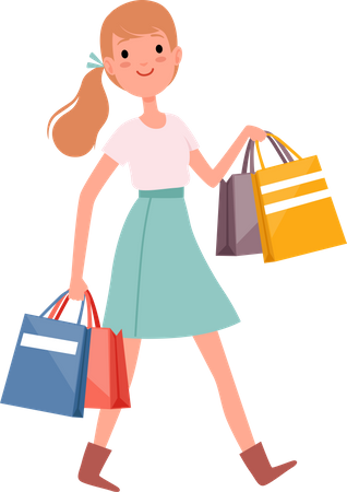 Menina com sacolas de compras  Ilustração