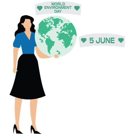Menina comemorando o Dia Mundial do Meio Ambiente em 5 de junho  Ilustração