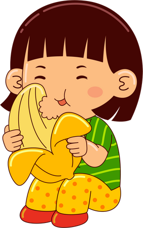 Menina comendo banana  Ilustração