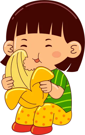 Meninas Criancas Comendo Banana Ilustração