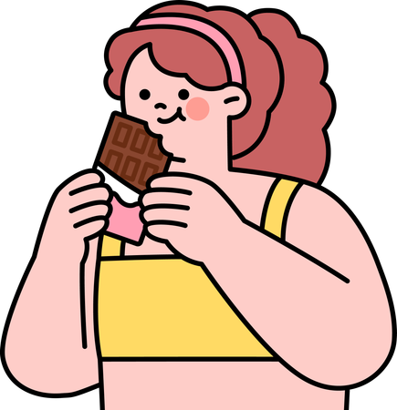 Menina comendo barra de chocolate  Ilustração