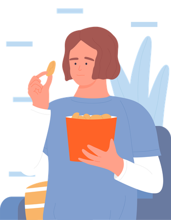 Menina comendo batata frita  Ilustração