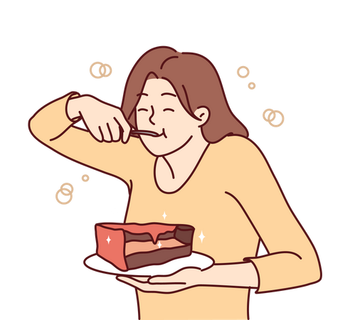 Menina comendo bolo  Ilustração