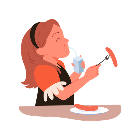 Menina comendo cachorro-quente  Ilustração