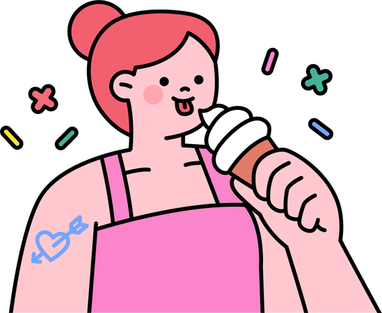 Menina comendo casquinha de sorvete  Ilustração