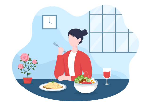 Menina comendo comida saudável  Ilustração