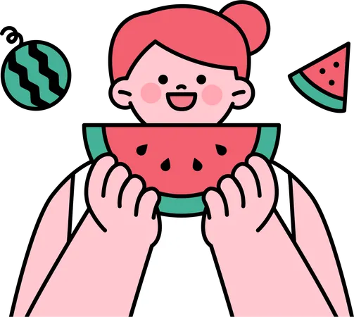 Menina comendo melancia  Ilustração