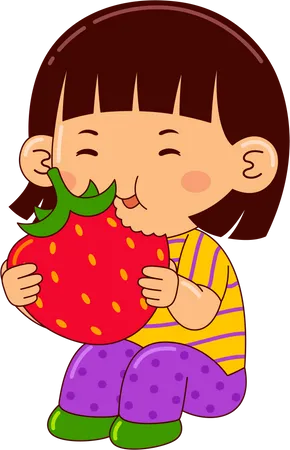 Menina comendo morango  Ilustração