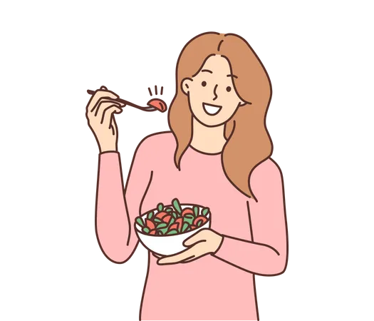 Menina comendo salada  Ilustração