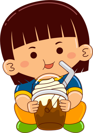 Menina comendo sorvete de tiramisu  Ilustração