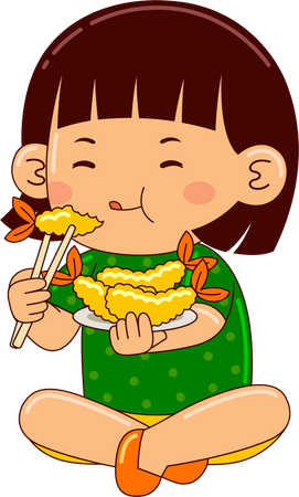 Menina comendo tempurá  Ilustração