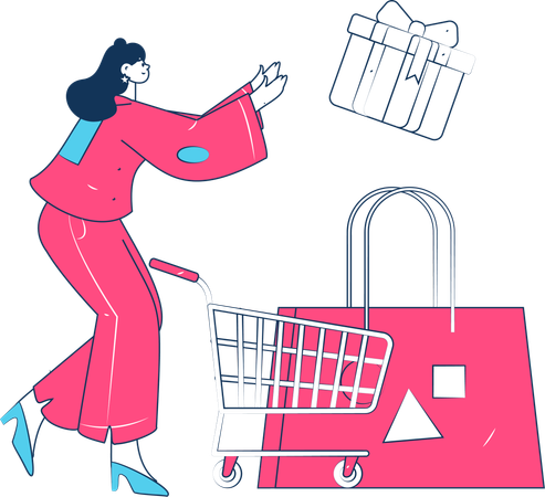 Menina comprando presente on-line  Ilustração