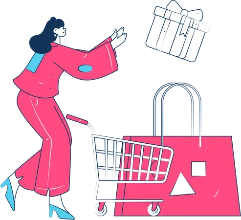 Menina comprando presente on-line  Ilustração