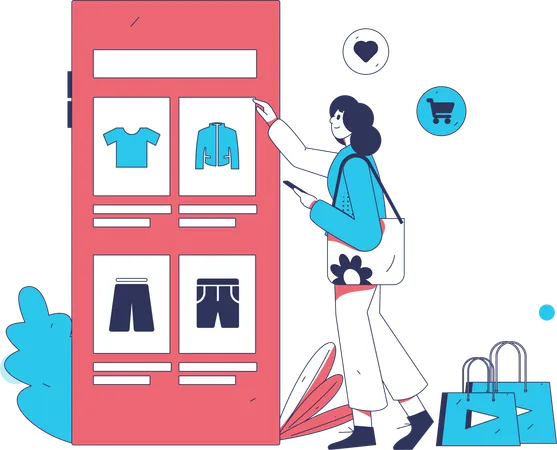Menina fazendo compras on-line  Ilustração