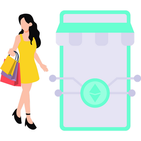 Menina fazendo compras on-line  Ilustração