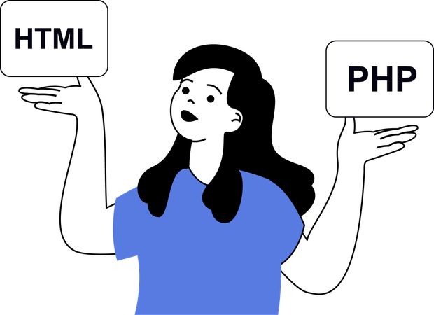 Menina falando sobre codificação html  Ilustração