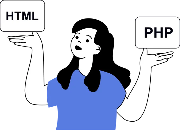 Menina falando sobre codificação html  Ilustração