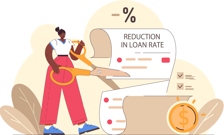 Menina corta redução na taxa de empréstimo  Ilustração