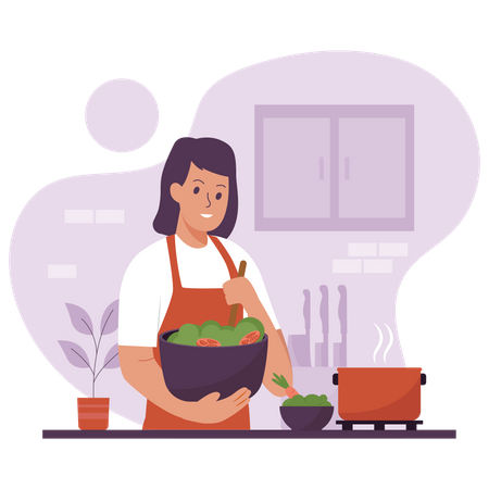 Menina cozinhando  Ilustração