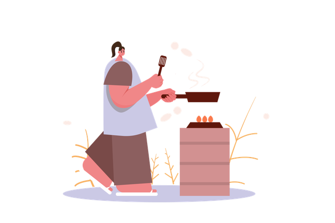 Menina cozinhando café da manhã  Ilustração