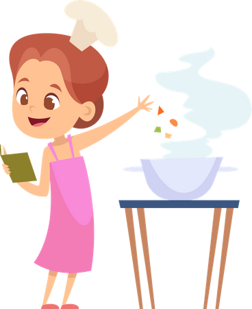 Menina cozinhando comida  Ilustração