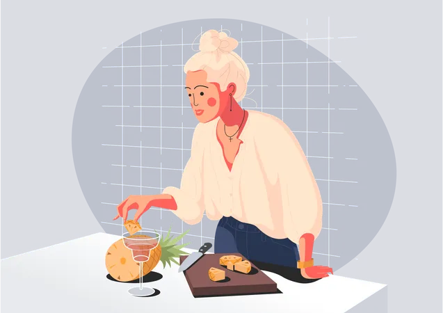 Menina cozinhando comida na cozinha  Ilustração