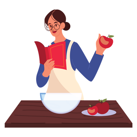 Menina cozinhando na cozinha  Ilustração