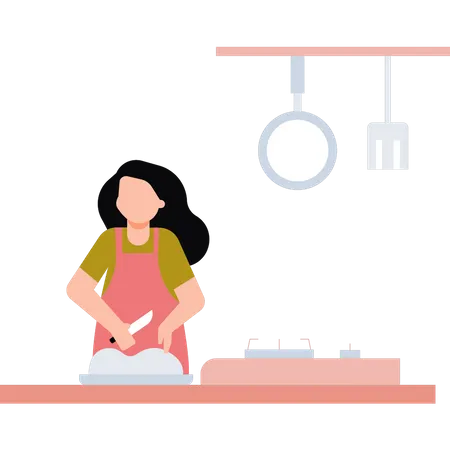 Menina cozinhando na cozinha  Ilustração