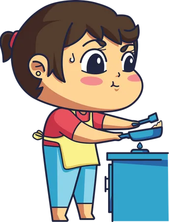 Menina cozinhando no fogão  Ilustração