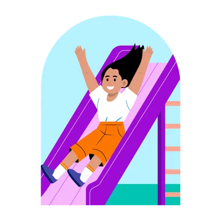 Menina criança deslizando no playground  Ilustração