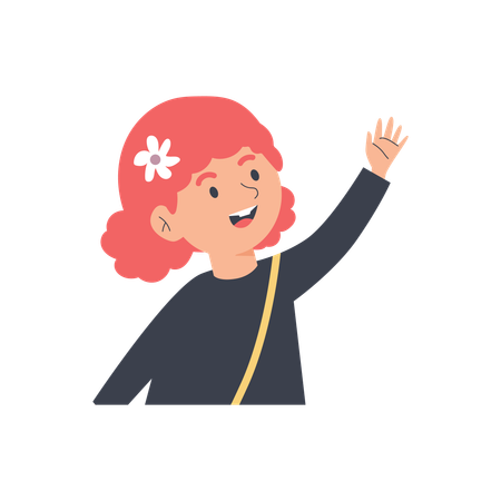 Menina criança feliz acenando com a mão cumprimentando ou dizendo adeus  Ilustração