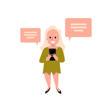 Menina criança feliz conversando com celular  Ilustração