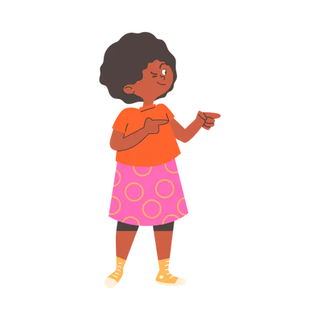 Menina bonita pisca e aponta os dedos  Ilustração