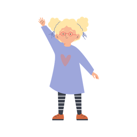 Menina criança fofa sorrindo acenando com a mão  Ilustração