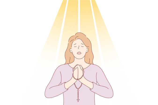 Menina cristã orando a Deus  Ilustração