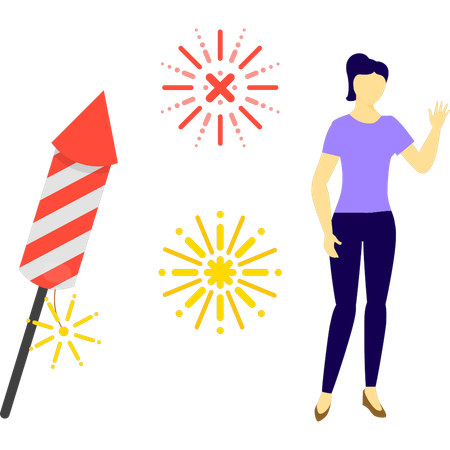 Menina aproveitando fogos de artifício  Ilustração