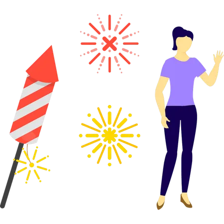 Menina aproveitando fogos de artifício  Ilustração