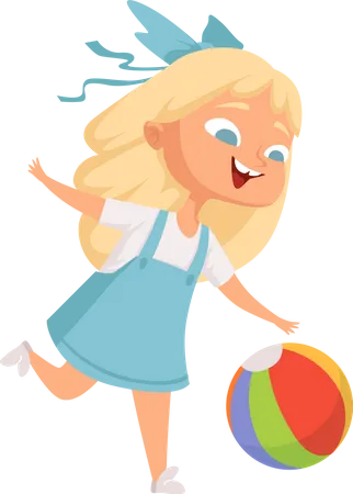 Menina pré-escolar brincando com bola  Ilustração