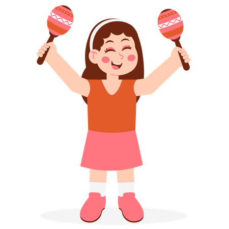 Menina da escola tocando instrumento musical Maracas  Ilustração