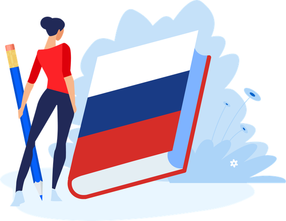 Menina em pé com lápis e livro da Rússia  Ilustração