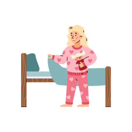 Menina de pijama rosa indo dormir  Ilustração